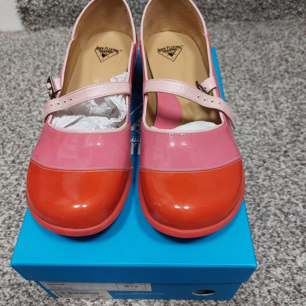 John Fluevog Pink and Red Patent Leather Mary Jane Shoes - Sandras
